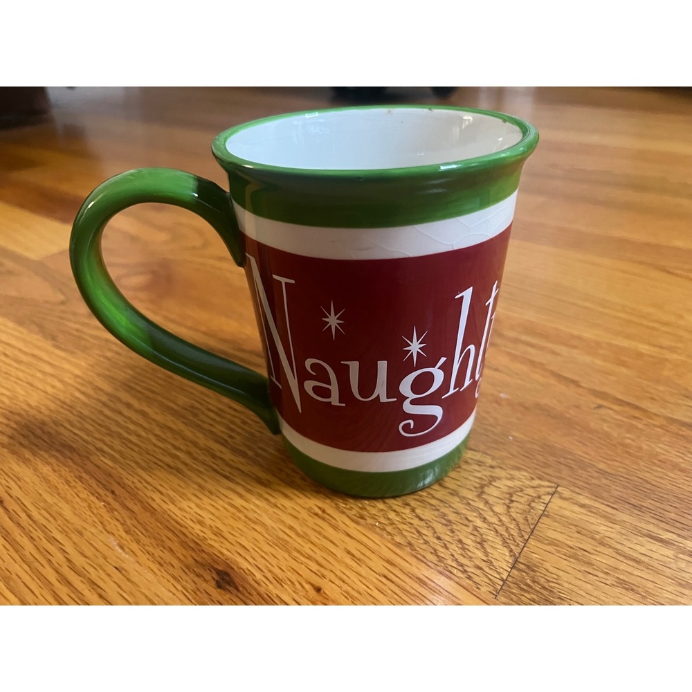 St. Nicholas Square Naughty or Nice Christmas Coffee Mug Red Green Ceramic